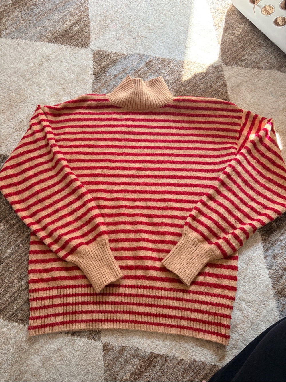 Ann Taylor Red and Tan Striped Turtleneck Sweater Wool Blend